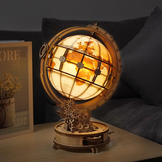 3D Puzzle Luminous Wooden Globe w LED Light, 180PCS