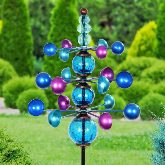 Garden Wind Spinner, 3 Tiers, Glass Crackle Globes