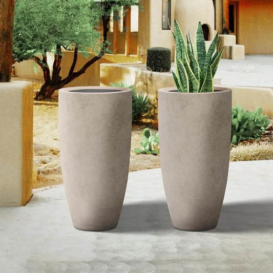 23.6" H Weathered Concrete Tall Planters (Set of 2), Outdoor or Indoor