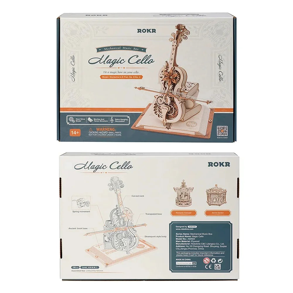 3D Wooden Puzzle Magic Cello Music Box Moveable Stem