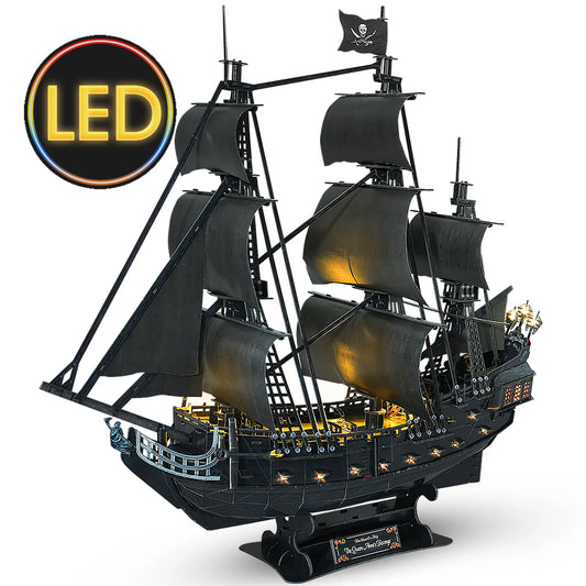 3D Puzzle Queen Anne Revenge Pirate Ship w/ LED Lights Model