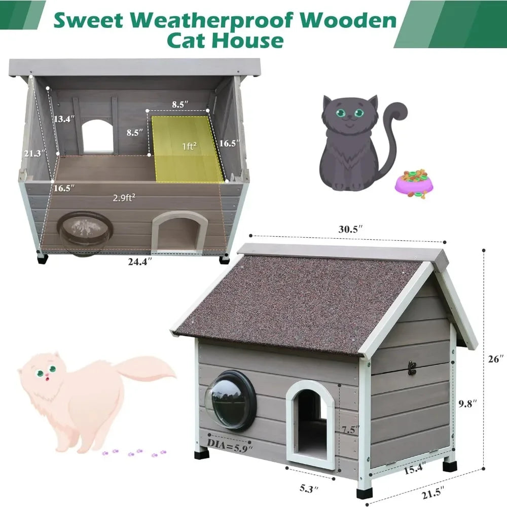 Outdoor Cat House, Large Interior Space with Loft