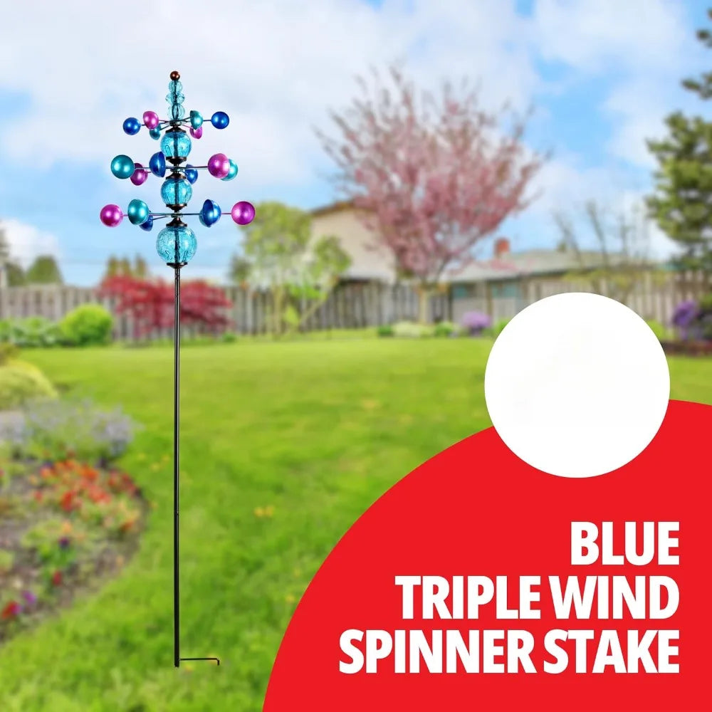 Garden Wind Spinner, 3 Tiers, Glass Crackle Globes