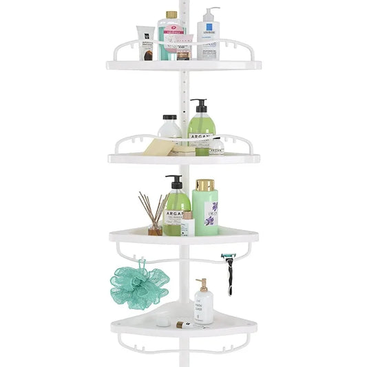 Corner Shower Caddy Tension Pole, w/ 4 Plastic Baskets,