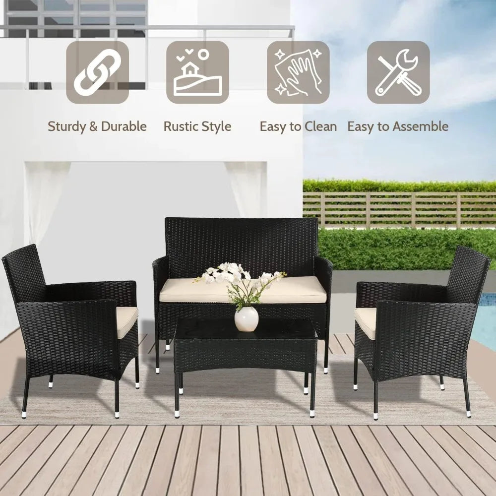 Patio Furniture Set 4 Pieces Rattan Chair Wicker Sofa