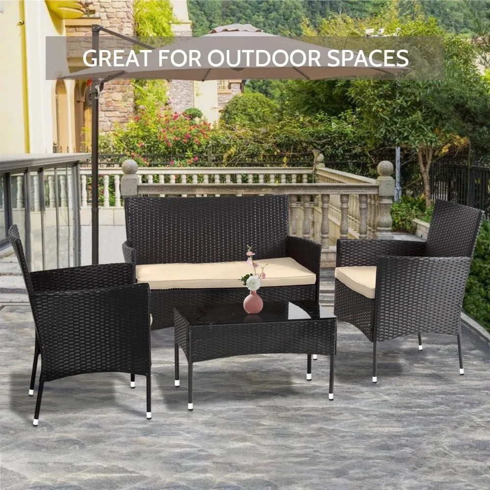 Patio Furniture Set 4 Pieces Rattan Chair Wicker Sofa