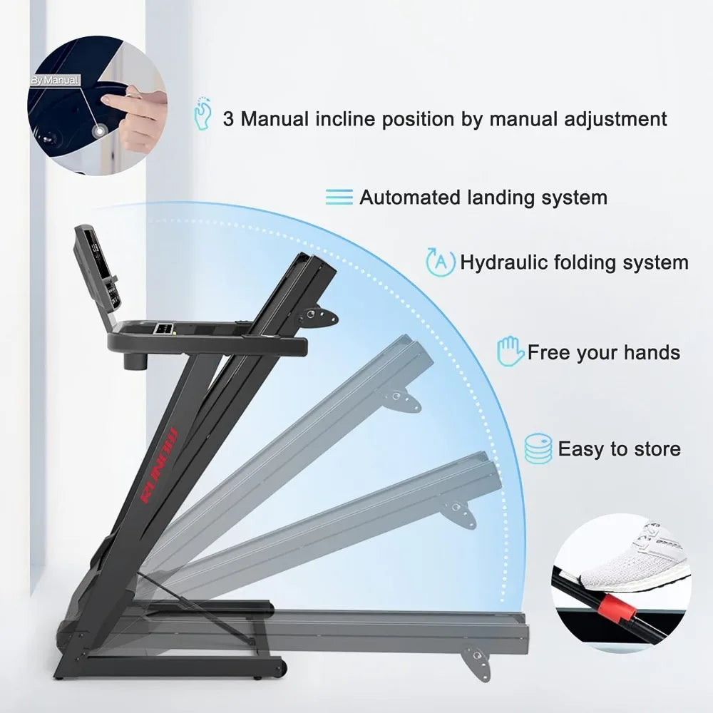 Foldable Treadmill, Bluetooth and Customized Programs With Incline