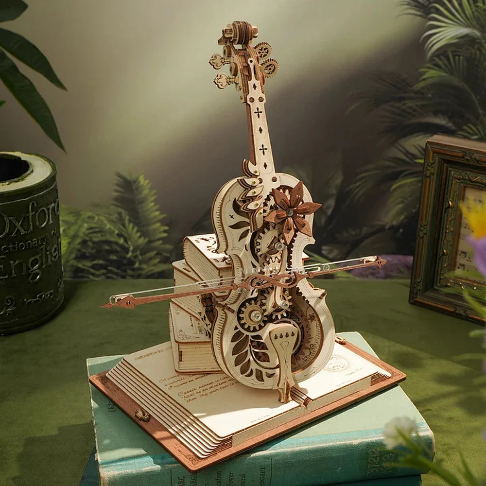 3D Wooden Puzzle Magic Cello Music Box Moveable Stem