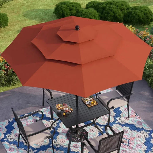 10 ft Sunshade Umbrella: 3 Tiers, Aluminum Pole, Tilt adjustment