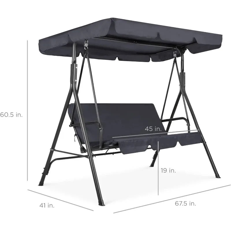 2-Person Outdoor Swing Chair, w/Convertible Canopy