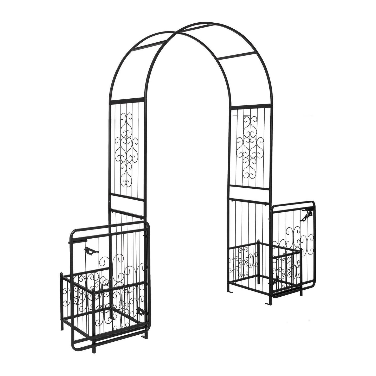 Metal Garden Arch with Planter Boxes and Gate.