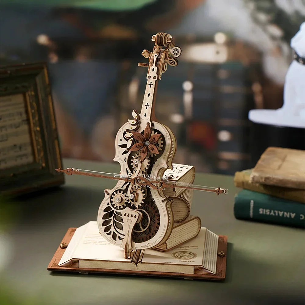 3D Wooden Puzzle Magic Cello Music Box Moveable Stem