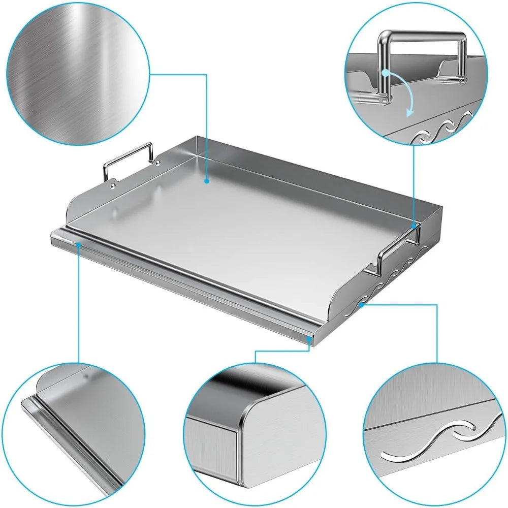 Stainless Steel BBQ Griddle Flat Top Plate, Even Heating