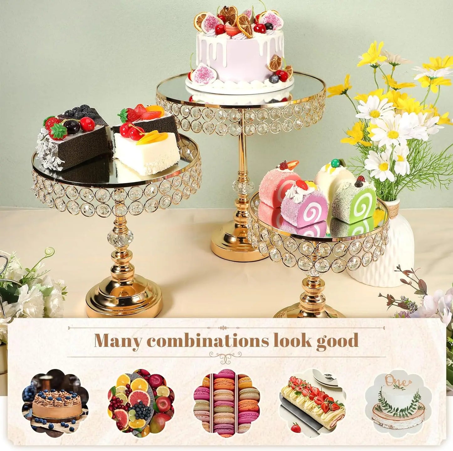 9 Pcs Crystal Gold Cake Stand Set