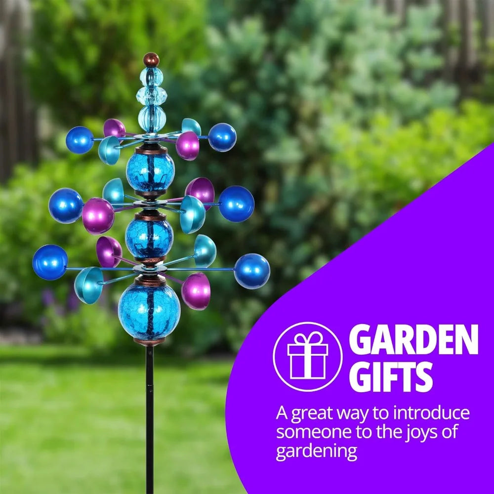 Garden Wind Spinner, 3 Tiers, Glass Crackle Globes