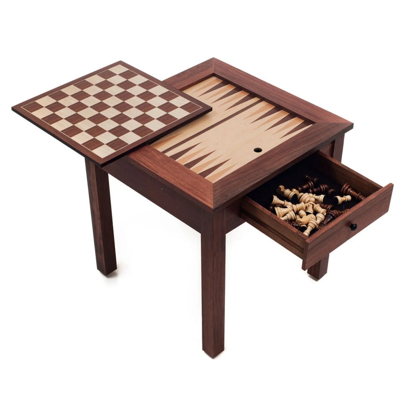 US Wooden Chess, Checkers, Backgammon Table, 19x19 Inches, 3-in-1