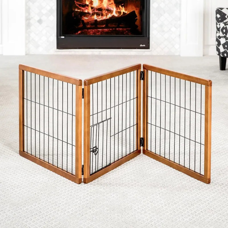 Super Wide 3 Panel Premium Wooden Pet Gate,