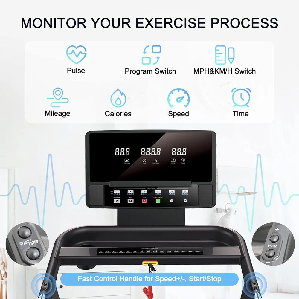 Foldable Treadmill, Bluetooth and Customized Programs With Incline