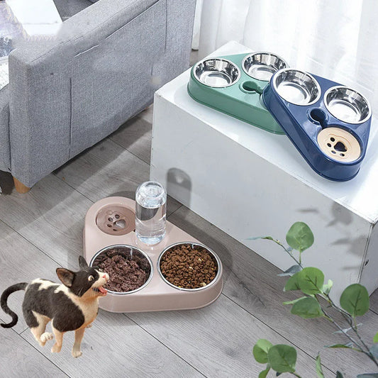 3In1 Pet Food Bowl, Automatic Fountain, Stainless Steel Bowls