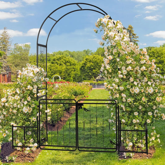 Metal Garden Arch with Planter Boxes and Gate.