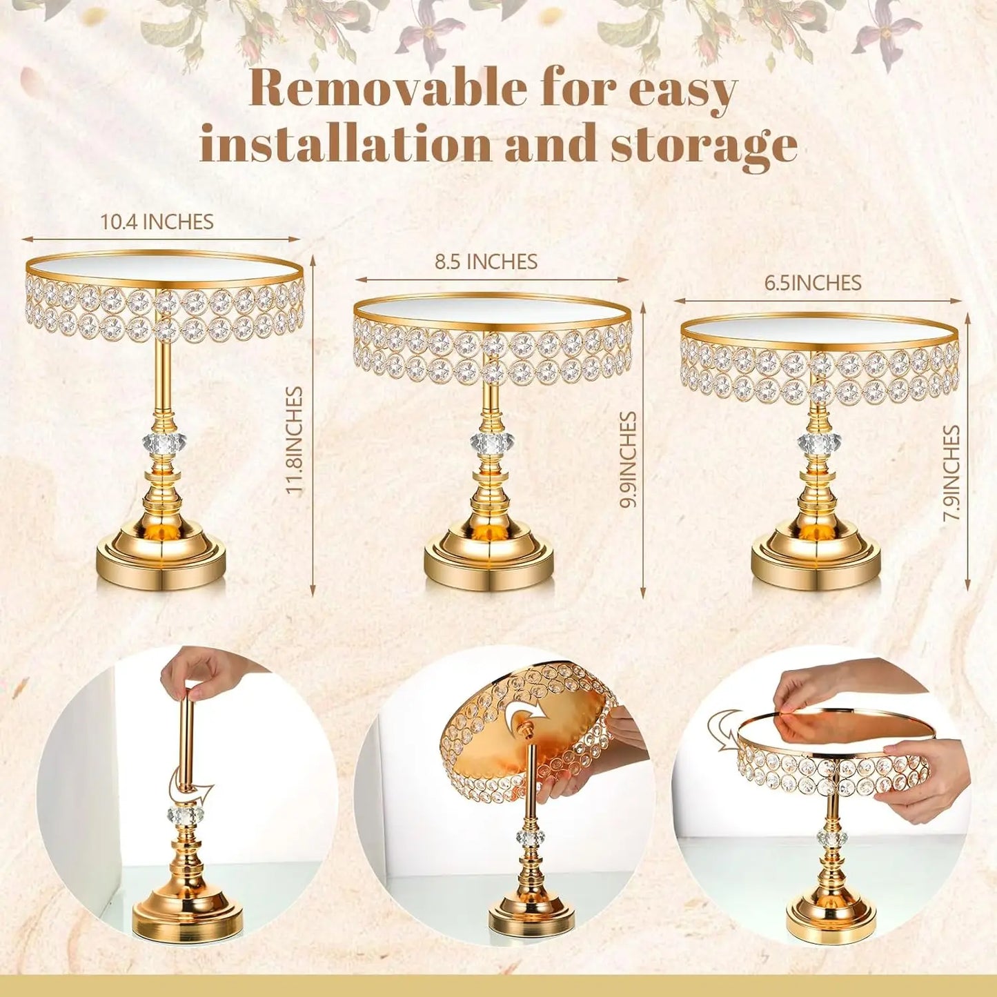 9 Pcs Crystal Gold Cake Stand Set