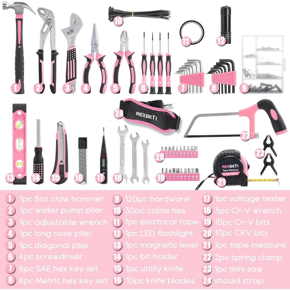 219-Piece Pink Hand Tool Set, w/ 16 in Bag,