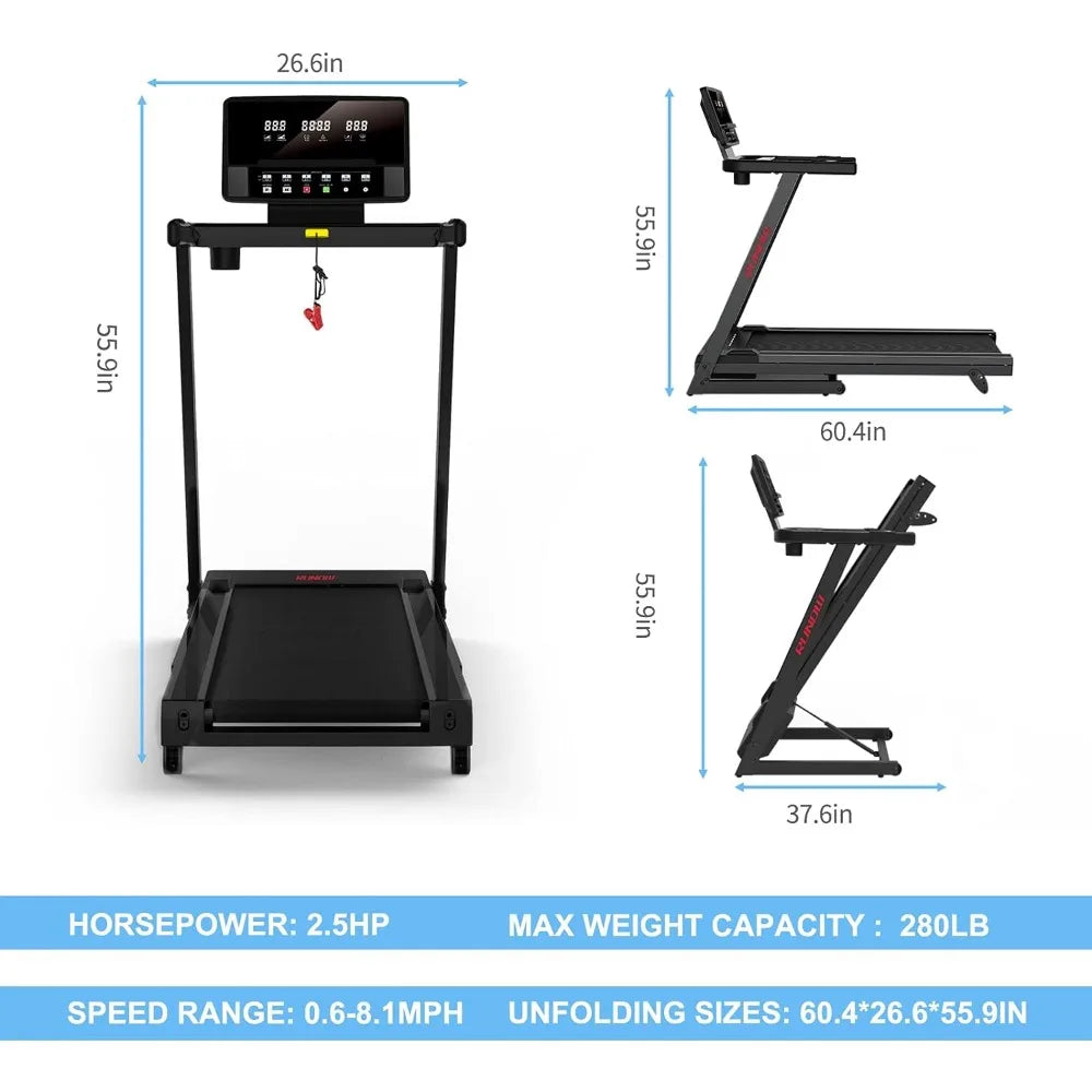 Foldable Treadmill, Bluetooth and Customized Programs With Incline